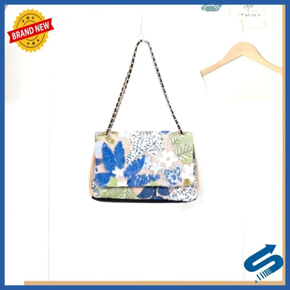 Handmade Sequin Embroidery Straw Tote Bohemian Shoulder Bag Large Capacity